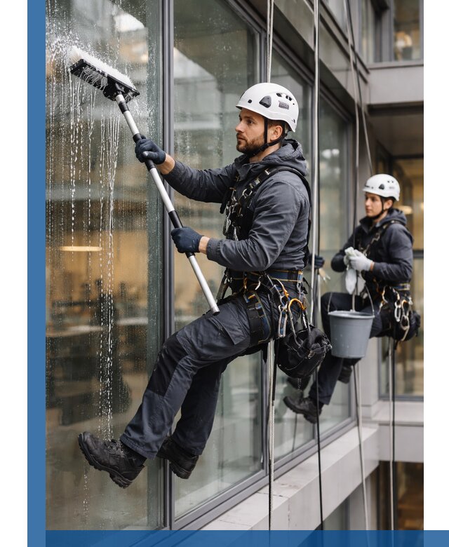 Профессиональная мойка витражей промышленными альпинистами в Холмске
