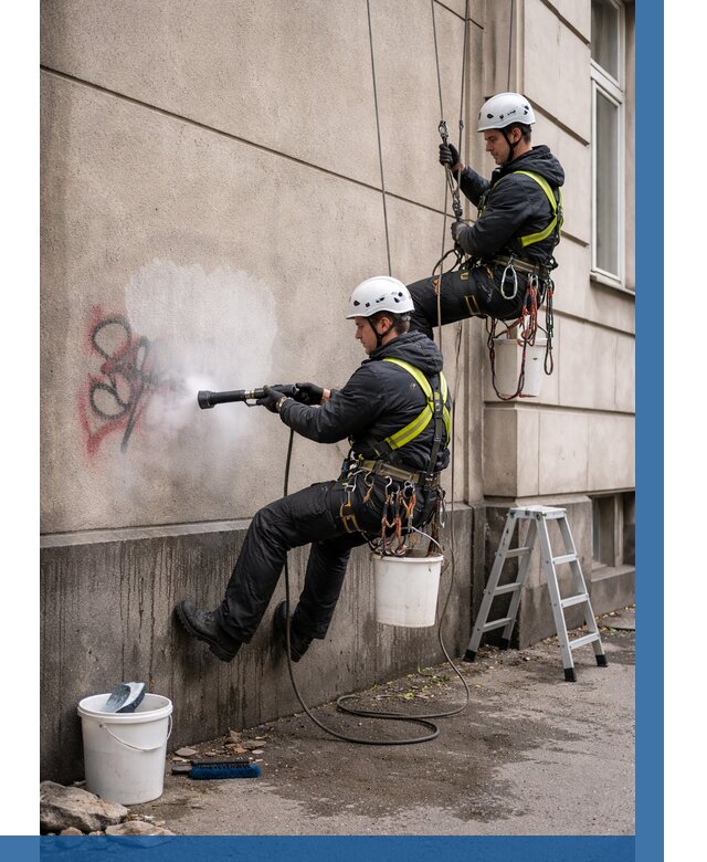 Удаление граффити с фасада в Холмске от 4622 р. | ВЫСОТНИК-Хлм