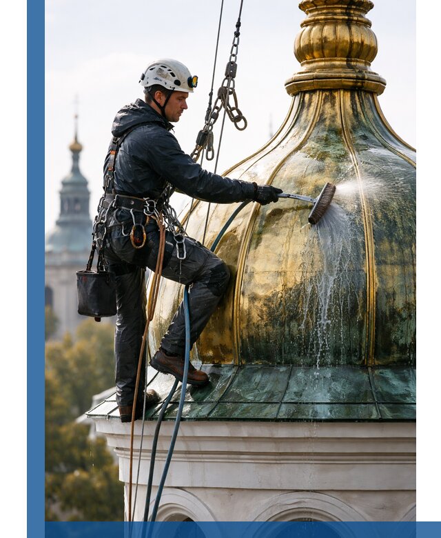Профессиональная мойка куполов и шпилей высотными альпинистами в Холмске