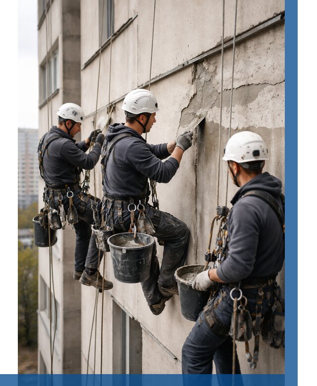 Ремонт бетонных элементов фасада в Холмске от 2568 р. | ВЫСОТНИК-Хлм