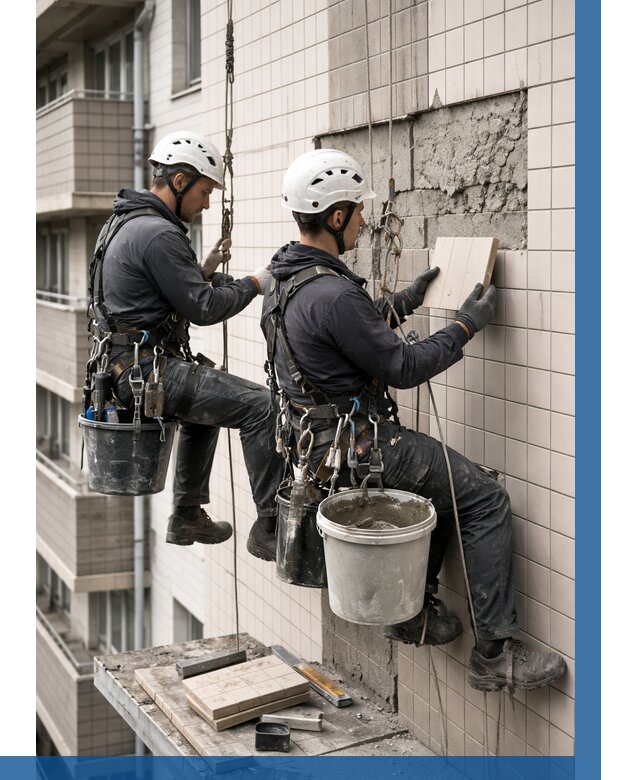 Ремонт облицовки фасада плиткой в Холмске от 1849 р. | ВЫСОТНИК-Хлм