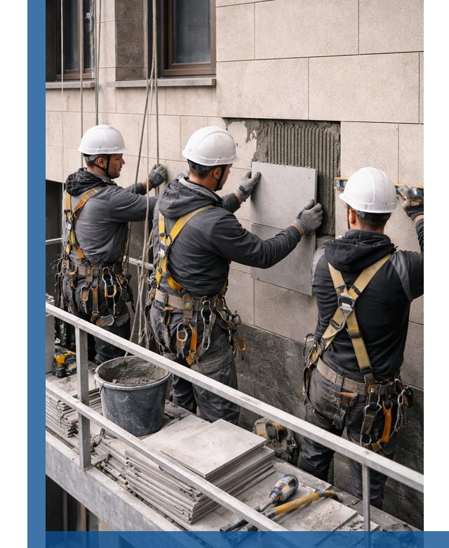 Ремонт облицовки фасада плиткой в Холмске с гарантией