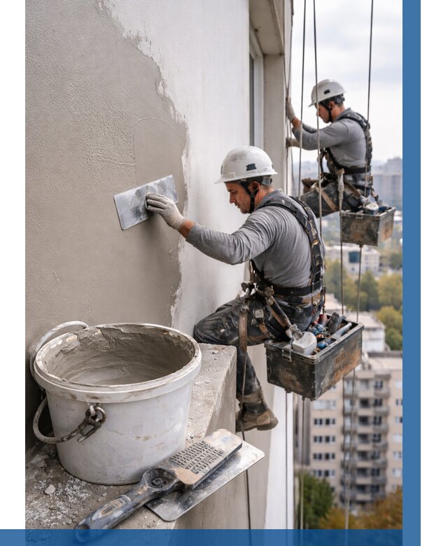 Шпаклевка фасада на высоте в Холмске от 719 р. | ВЫСОТНИК-Хлм