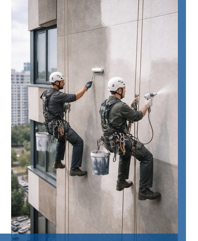 Покраска фасада альпинистами в Холмске от 308 р. | ВЫСОТНИК-Хлм