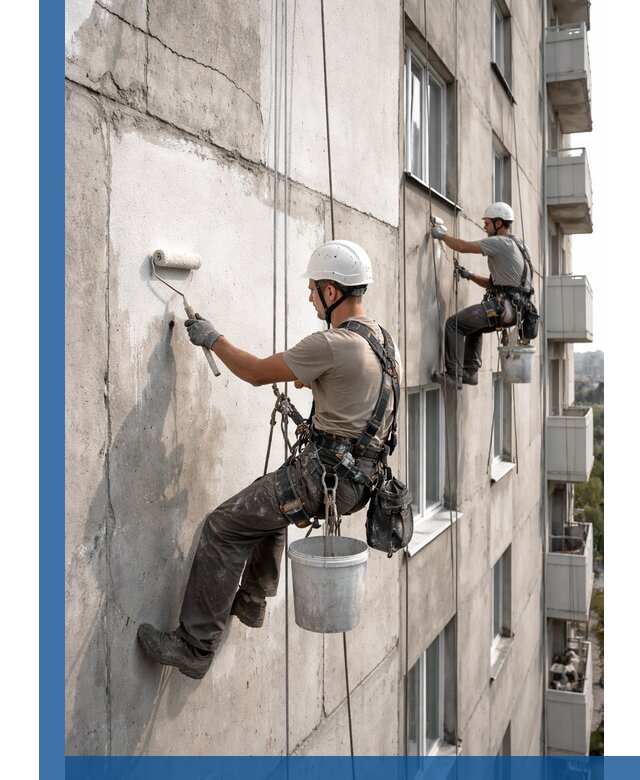 Покраска бетонного фасада в Холмске для жилых и промышленных объектов