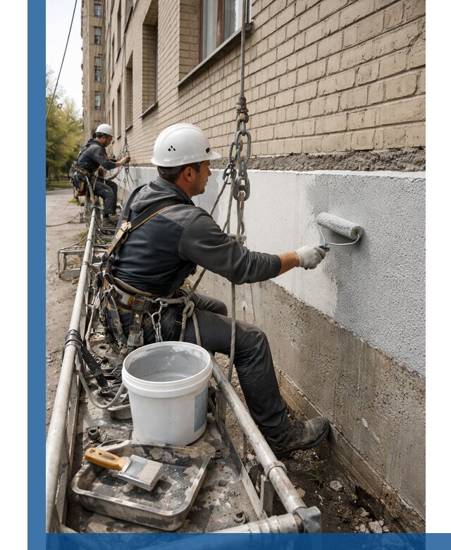 Окраска цоколя здания в Холмске профессионально и надежно