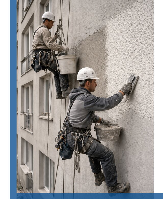 Нанесение декоративной штукатурки короед на фасад в Холмске