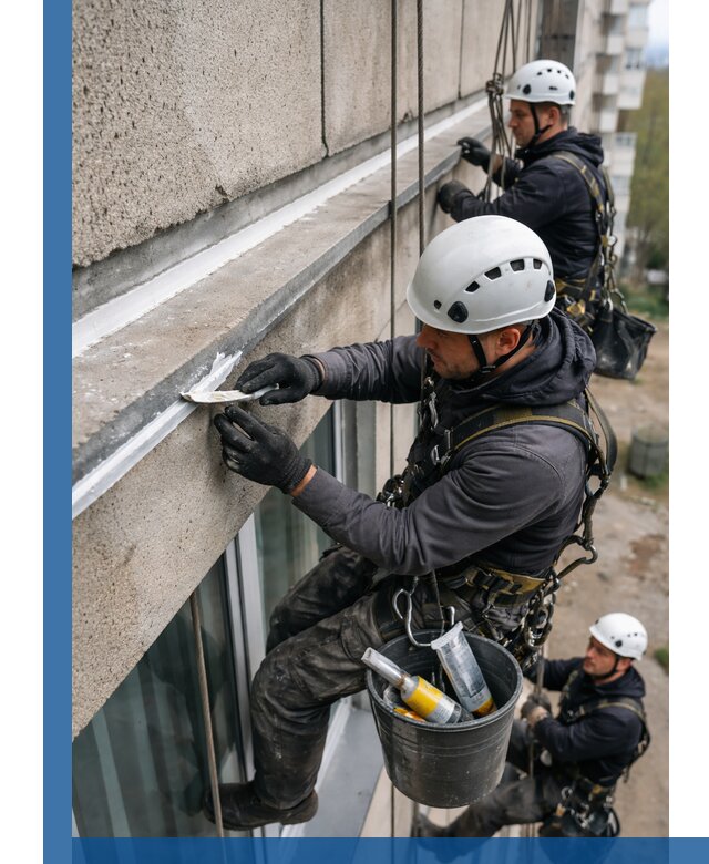 Герметизация примыкания балкона в Холмске под ключ с гарантией