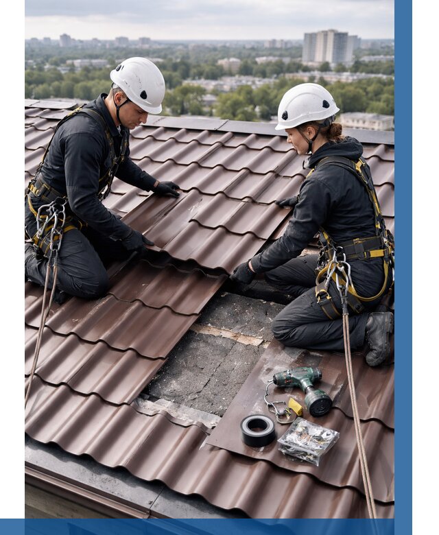 Ремонт металлочерепицы на крыше в Холмске от 924 р. | ВЫСОТНИК-Хлм