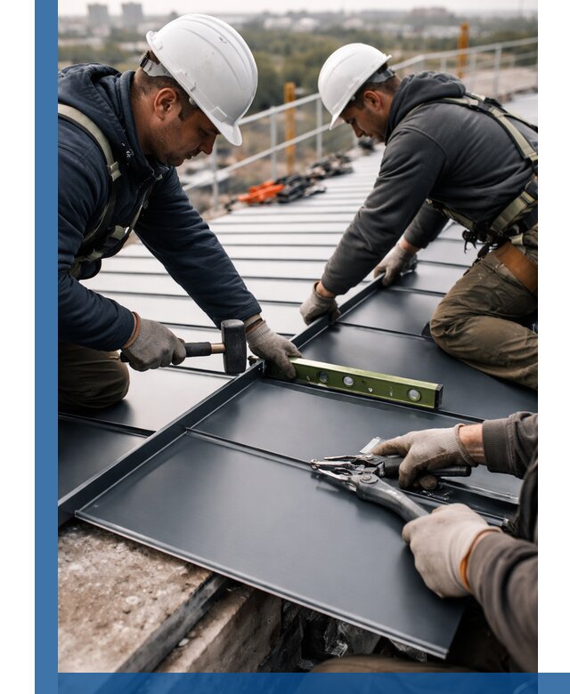 Монтаж фальцевой кровли в Холмске для промышленных зданий