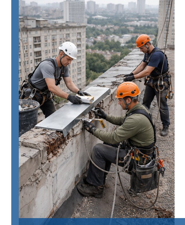 Ремонт парапета на кровле в Холмске, высотные работы с гарантией