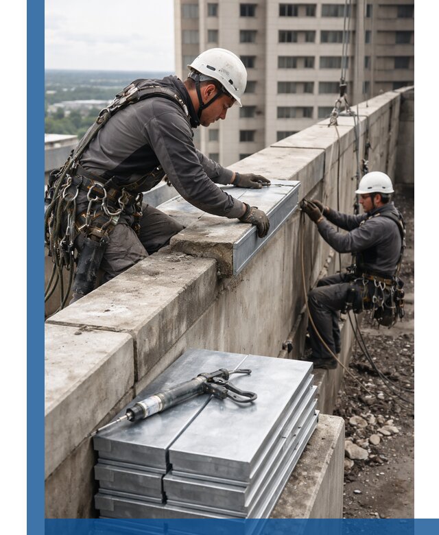 Замена парапетных крышек и установка новых в Холмске