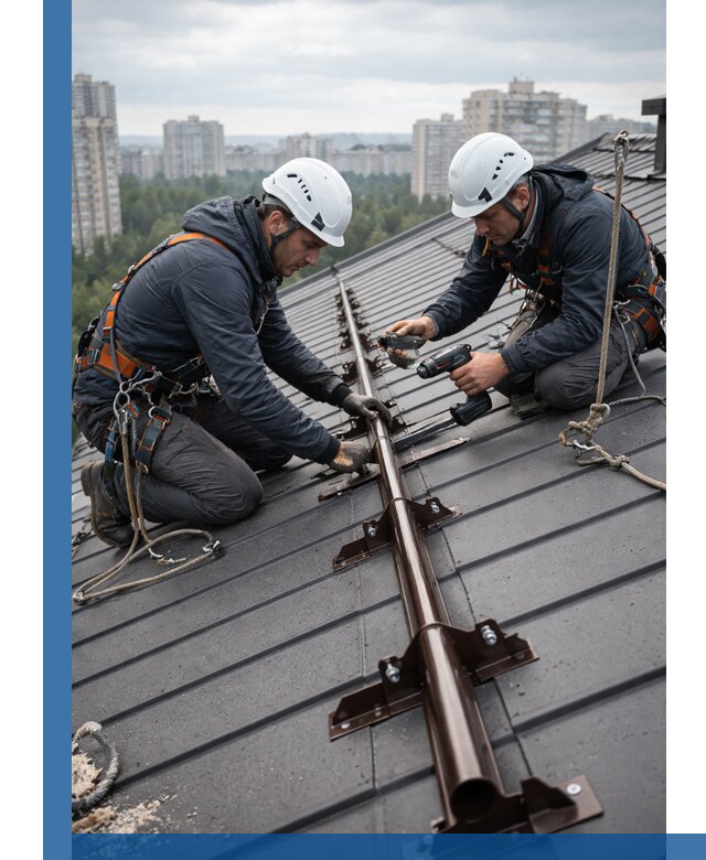 Монтаж снегозадержателей на кровле зданий в Холмске под ключ