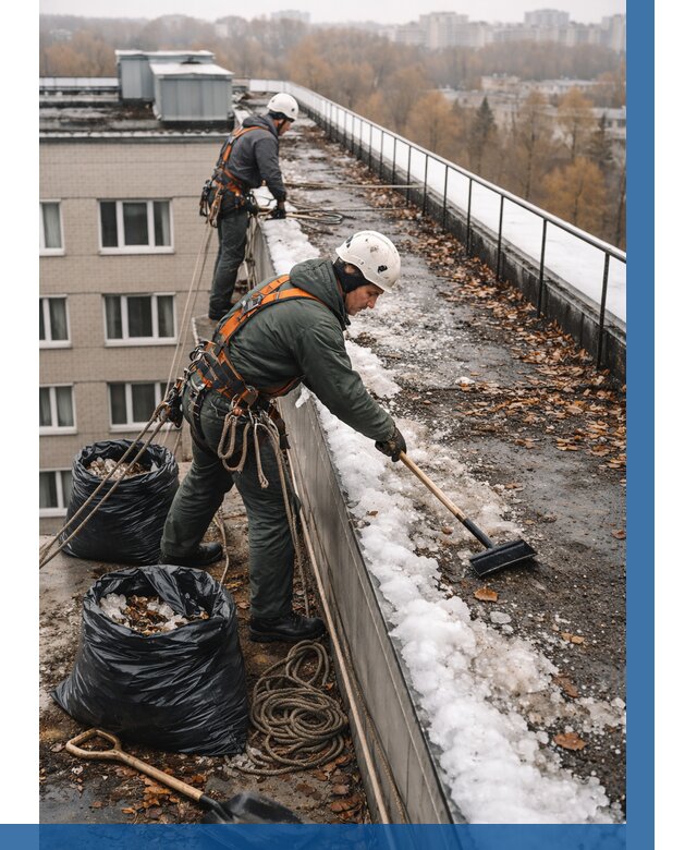 Очистка кровли по периметру в Холмске от 565 р. | ВЫСОТНИК-Хлм