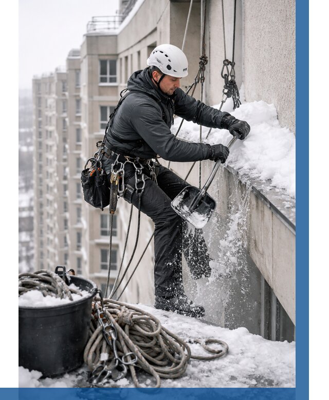 Очистка карнизов от снега в Холмске от 308 р. | ВЫСОТНИК-Хлм