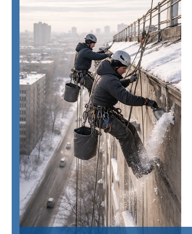 Очистка карнизов от снега в Холмске профессионально и безопасно