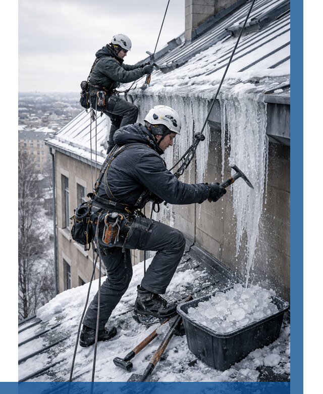 Удаление наледи с кровли в Холмске от 5649 р. | ВЫСОТНИК-Хлм