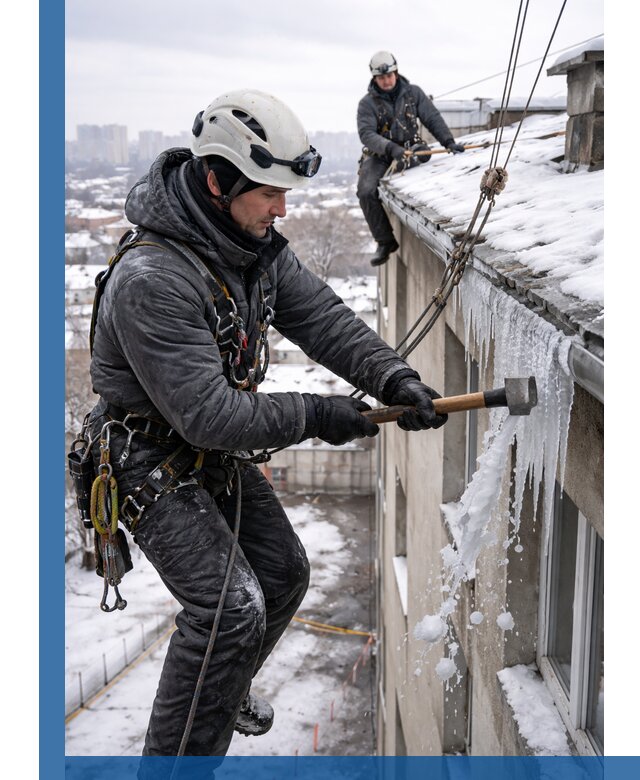 Сбивание и удаление сосулек с крыши в Холмске безопасно