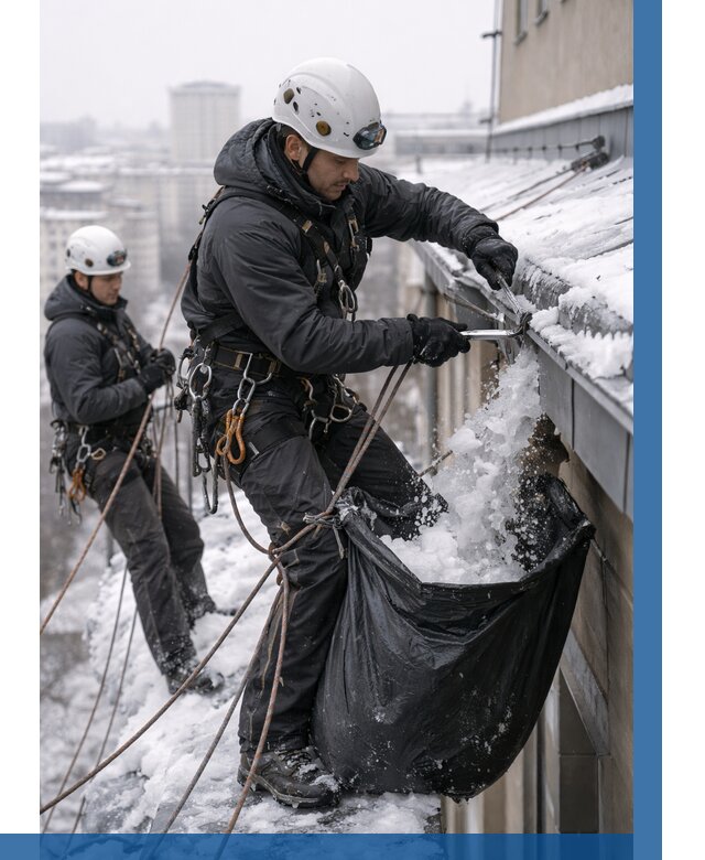 Аварийная очистка крыши в Холмске под ключ от 308 р. | ВЫСОТНИК-Хлм