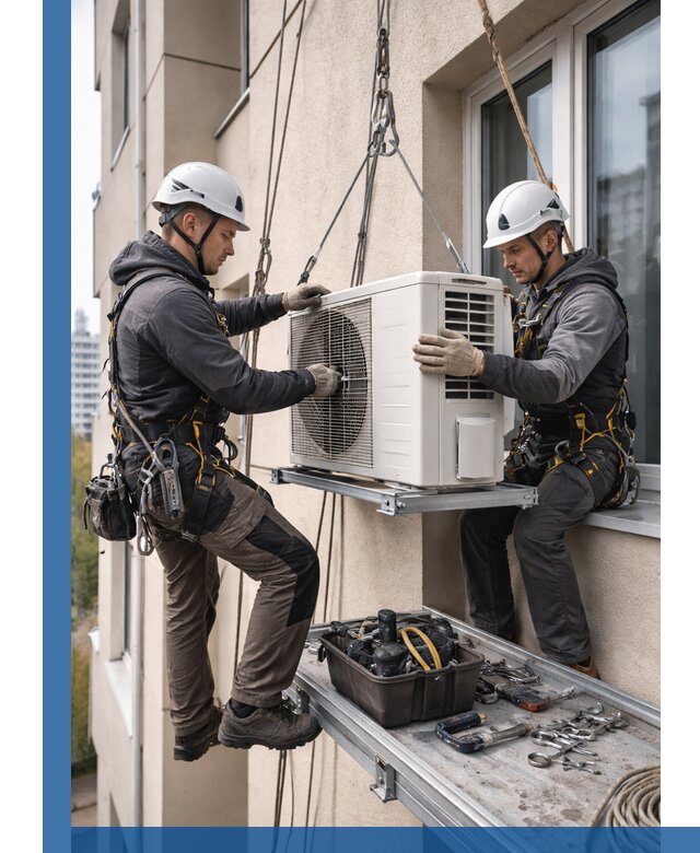 Перенос внешнего блока кондиционера в Холмске с монтажом и крепежом