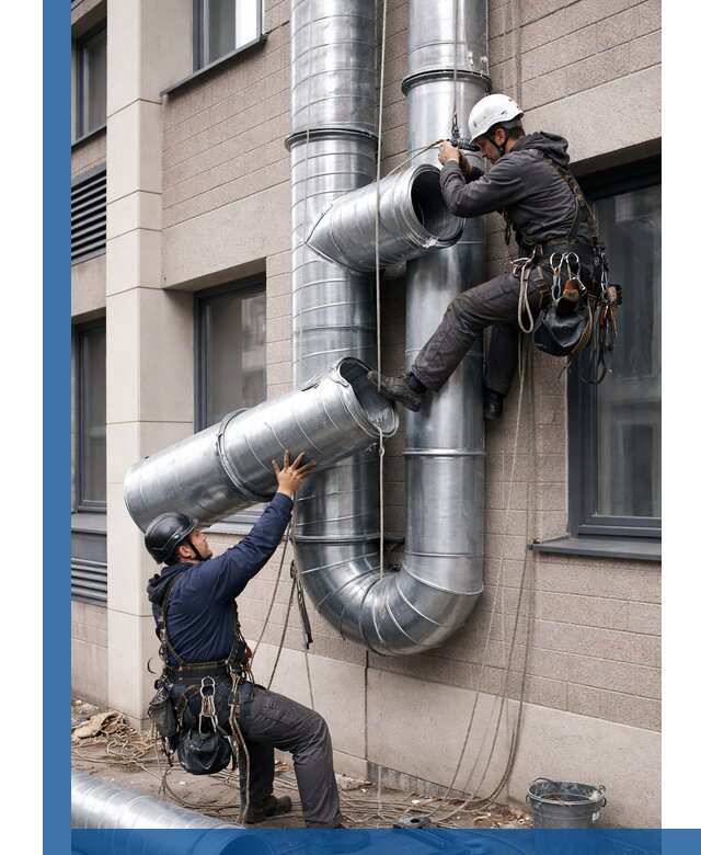 Монтаж фасадных воздуховодов в Холмске с герметизацией и крепежом