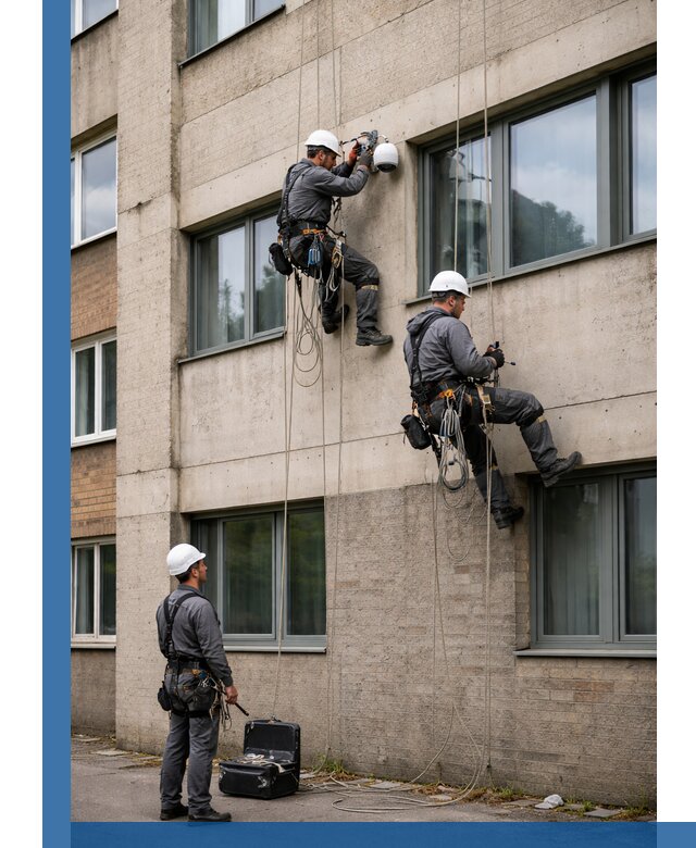 Монтаж фасадных камер видеонаблюдения в Холмске под ключ