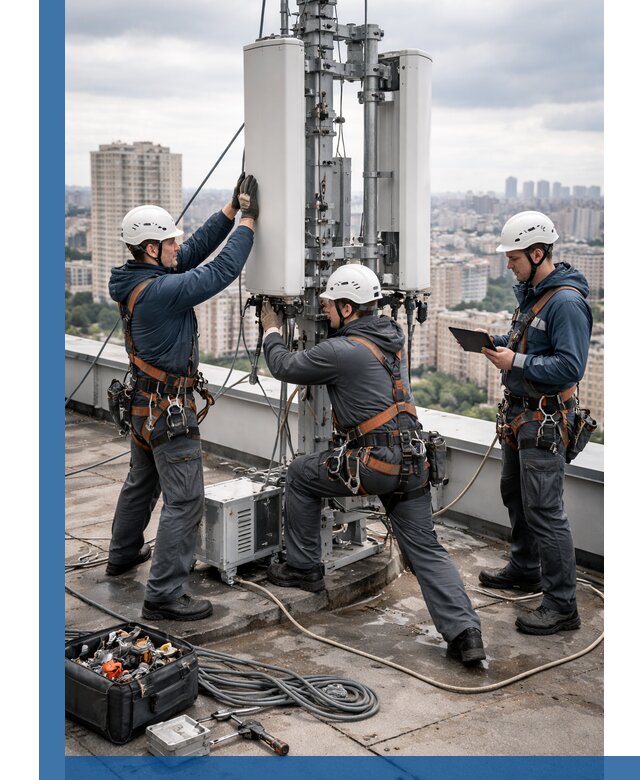 Монтаж антенн связи на крыше в Холмске с вводом в эксплуатацию