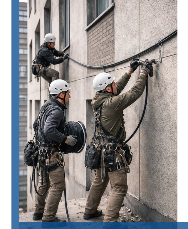 Прокладка кабеля по фасаду в Холмске, профессиональный монтаж