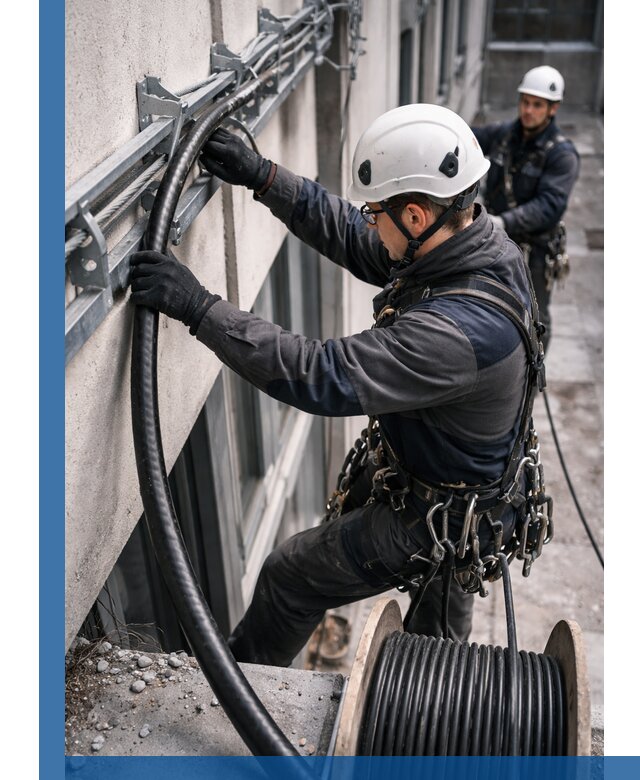 Протяжка кабеля питания на высоте в Холмске с гарантией безопасности и качества