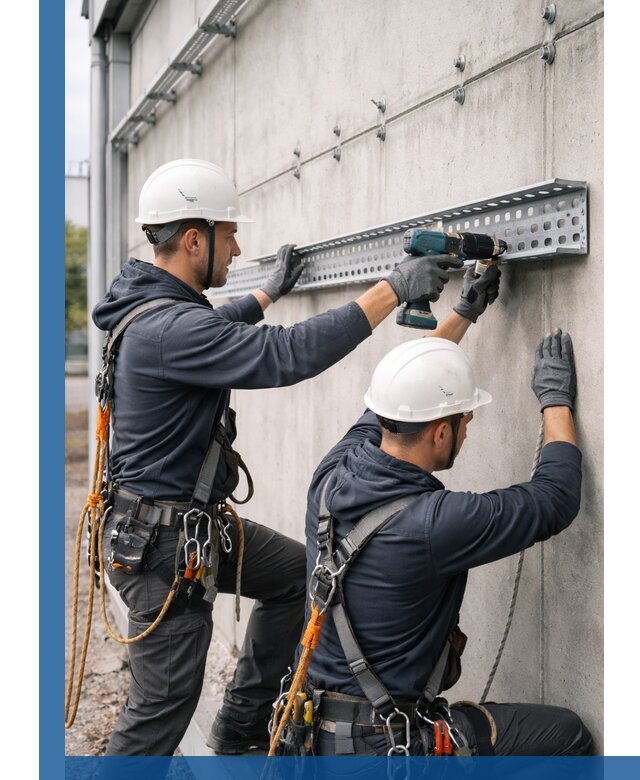 Монтаж кабельных лотков на фасаде зданий в Холмске с гарантией