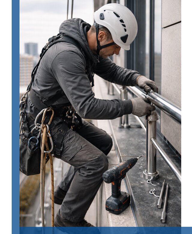 Монтаж ограждений на высоте в Холмске для зданий и конструкций