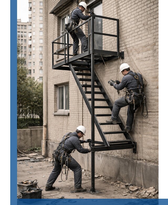 Монтаж пожарной лестницы в Холмске, установка и крепление