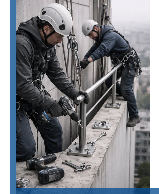 Монтаж перил на высоте в Холмске для жилых и промобъектов