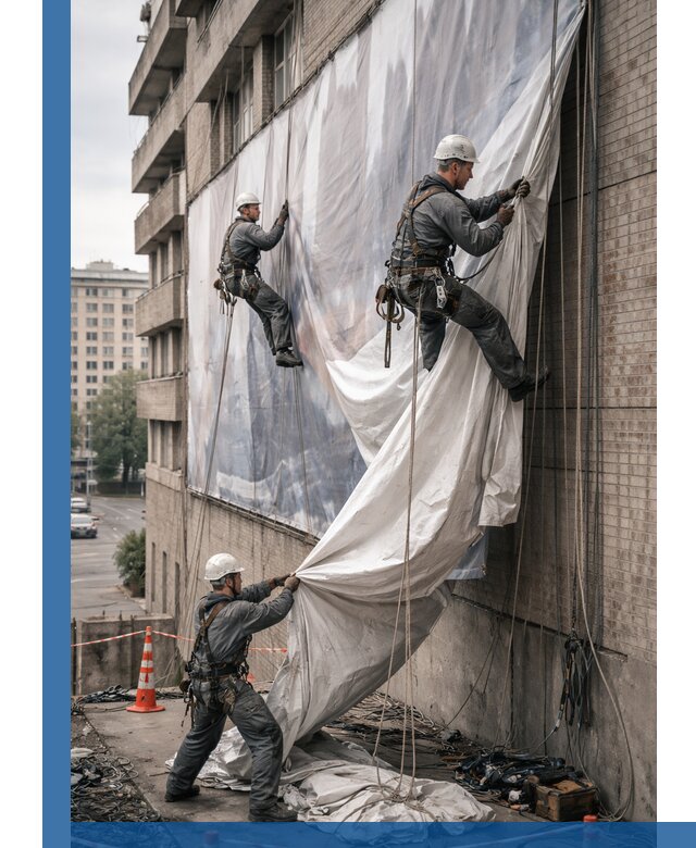 Демонтаж баннеров с фасада в Холмске оперативно и безопасно