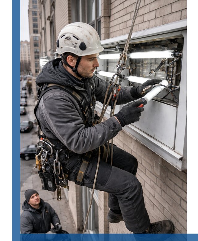 Профессиональная замена ламп в наружной вывеске в Холмске