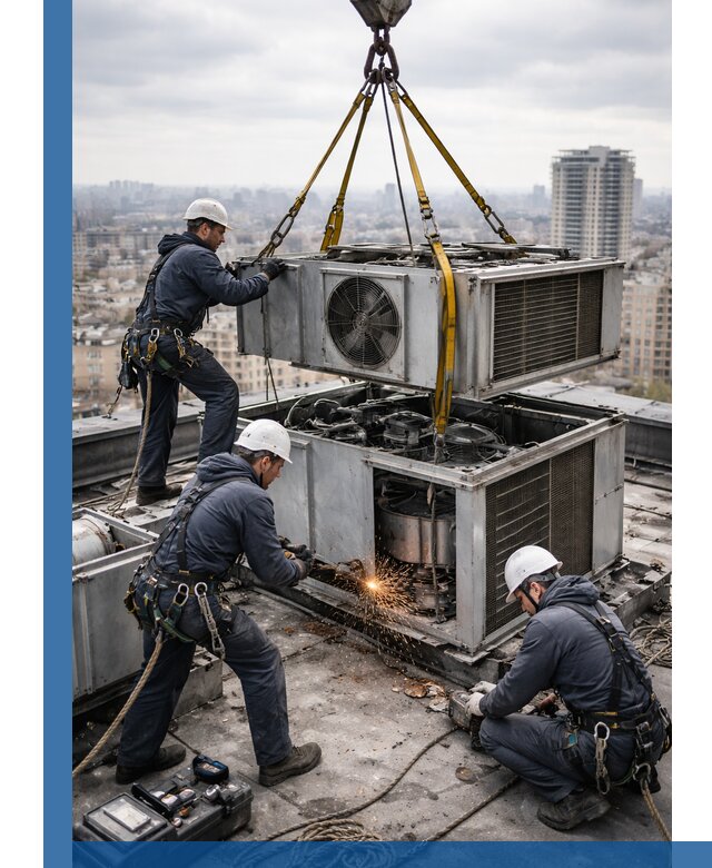 Демонтаж крышной установки в Холмске любой сложности