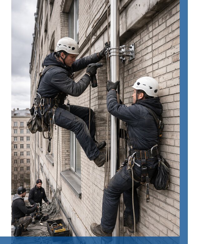 Монтаж флагштока на здании в Холмске от 6676 р. | ВЫСОТНИК-Хлм