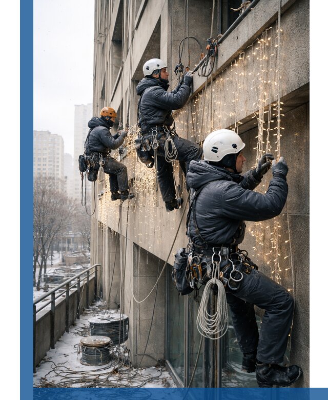 Монтаж новогодней иллюминации и украшение фасадов в Холмске