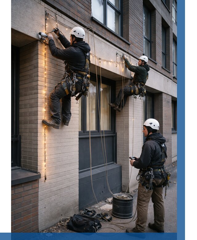 Монтаж гирлянд на фасаде в Холмске от 3595 р. | ВЫСОТНИК-Хлм