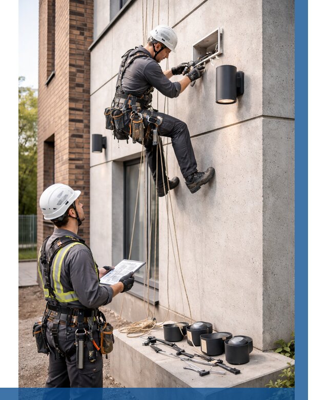 Монтаж фасадного освещения в Холмске от 2568 р. | ВЫСОТНИК-Хлм