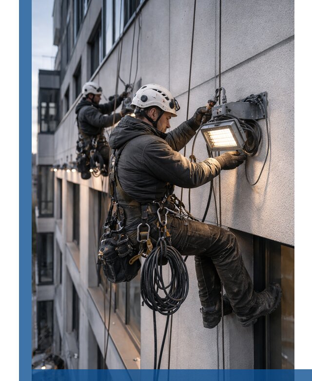 Монтаж фасадного освещения в Холмске установка и подключение
