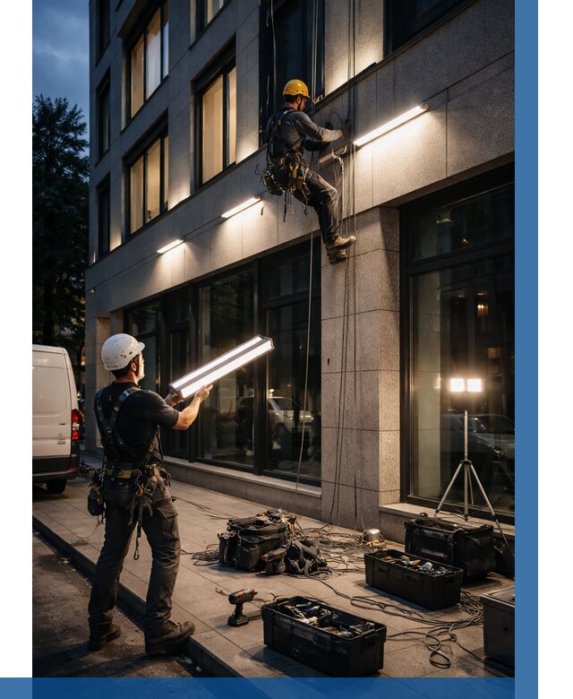 Монтаж архитектурной подсветки здания в Холмске от 2568 р.|ВЫСОТНИК-Хлм