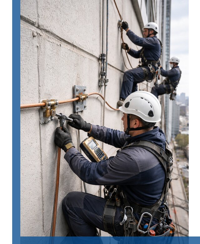 Монтаж системы заземления здания и молниезащиты в Холмске