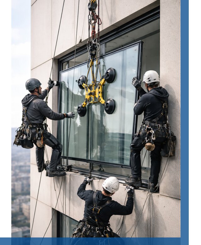 Монтаж стеклопакетов на высоте в Холмске от 3287 р. | ВЫСОТНИК-Хлм