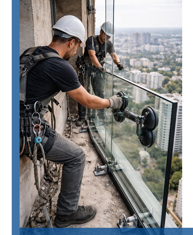 Монтаж стеклянных ограждений под ключ с гарантией в Холмске