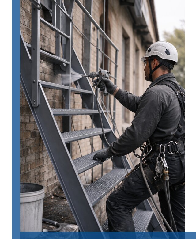 Покраска и антикоррозионная защита пожарных лестниц в Холмске