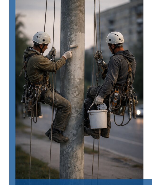 Покраска опор освещения и антикоррозийная защита в Холмске