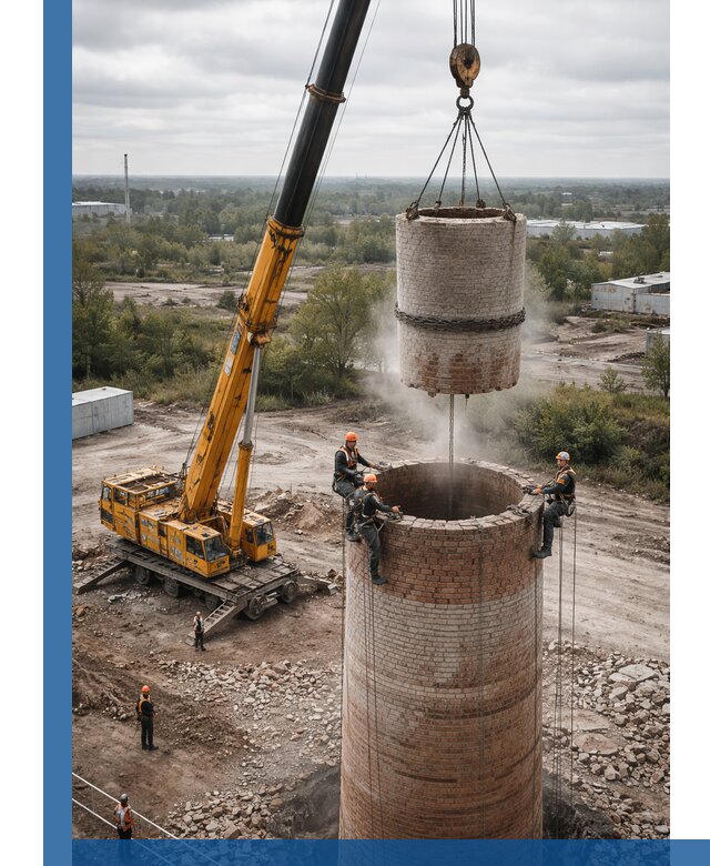 Демонтаж дымовой трубы в Холмске с гарантиями безопасности