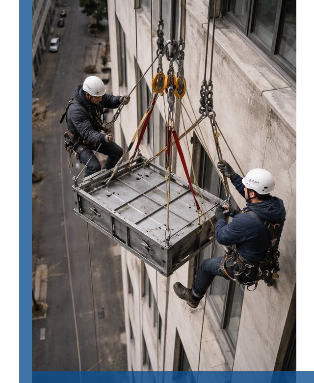 Спуск и подъем грузов по фасаду в Холмске для зданий