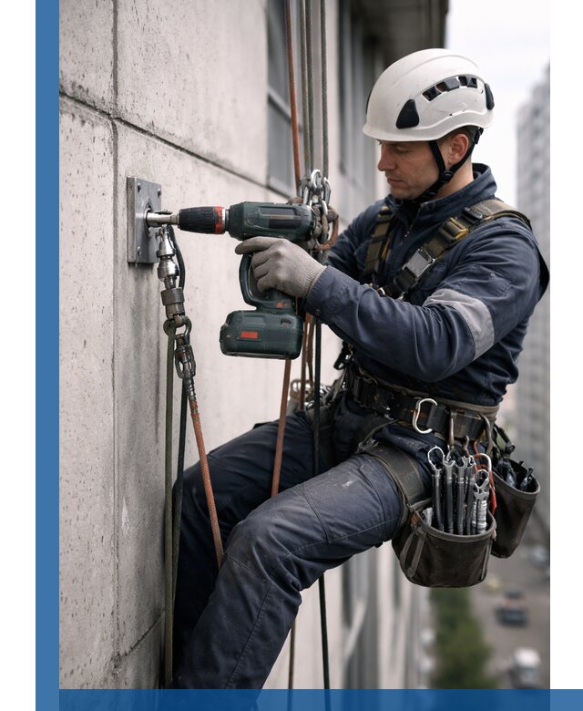 Установка анкерных точек для высотных работ в Холмске